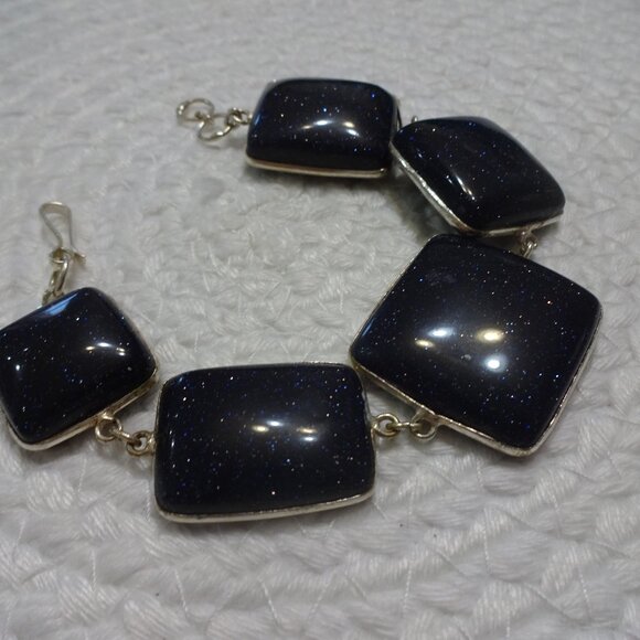 Sparkling BLUE SUNSTONE Handmade Sterling 925 Bracelet Size 6 1/4" #751C - Picture 1 of 3